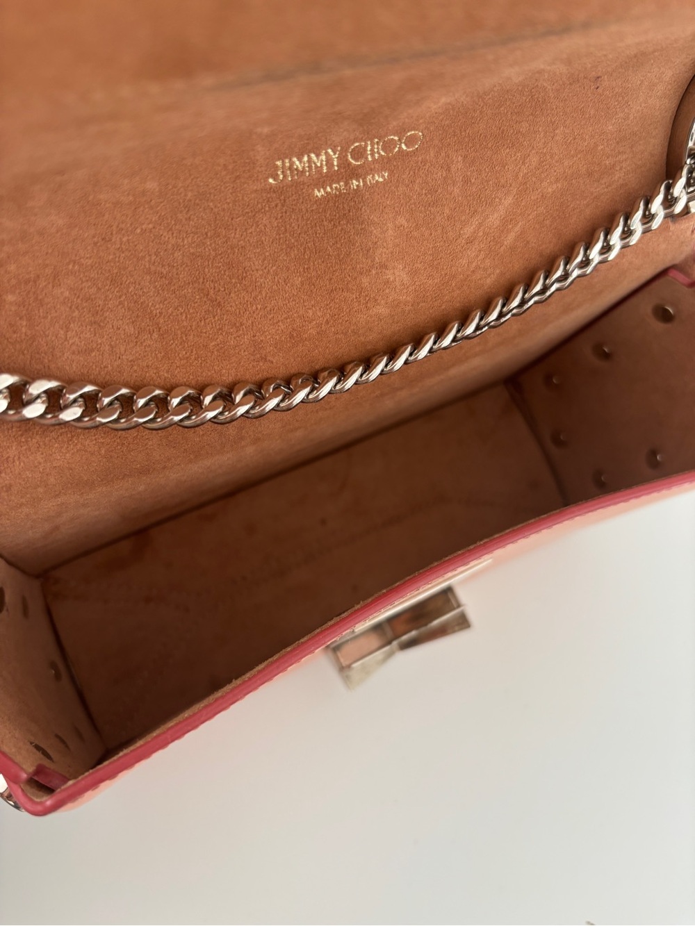 Jimmy Choo Peach Leather Crossbody with Silver Chain - Picture 12 of 12